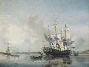 Nicolaas Baur Frigate 'Rotterdam' on the Meuse before Rotterdam oil painting artist